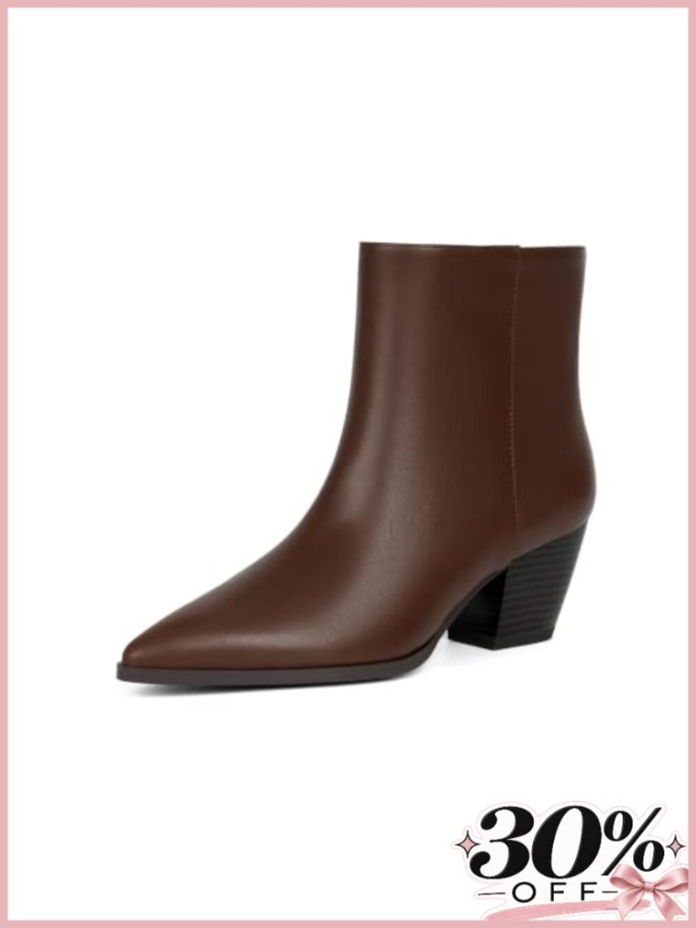 Modatope Women's Faux Leather Ankle Boots Pointed Toe Chunky Heel Booties